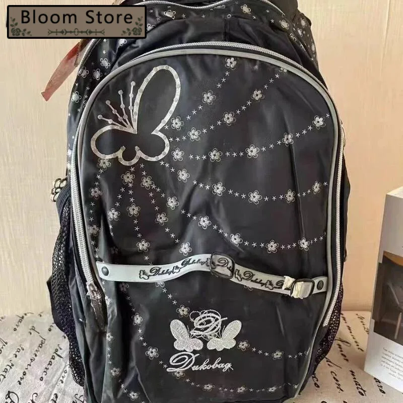 

College Students Flower Butterfly Print Backpacks Sweet Y2k All Match Laptop Bags Fashion Ins Haruku Women Schoolbags