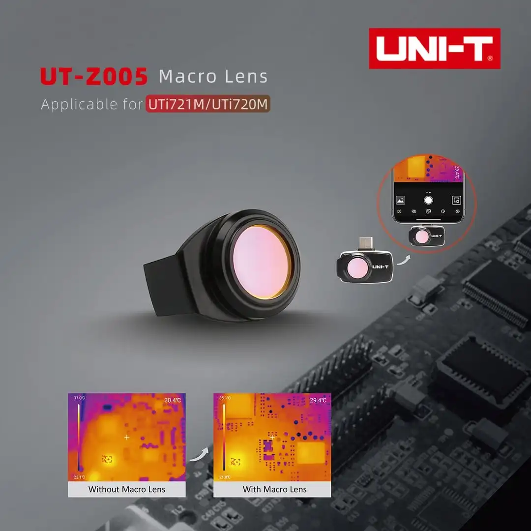 Smartphone Thermal Imager UNI-T UTI721M+UT-Z005 | 4cm Macro Focus | 256×192 IR for PCB Diagnostics HVAC/Industrial Inspection