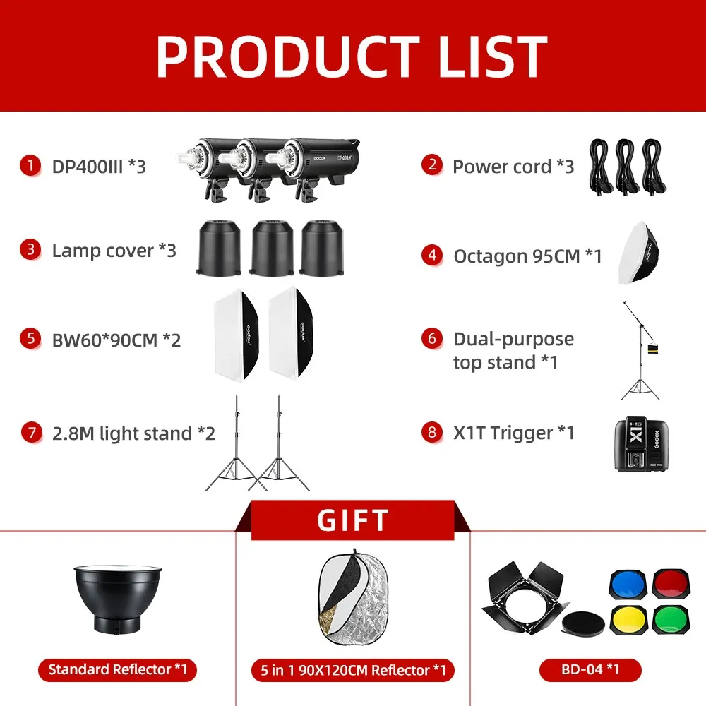 1200 Вт Godox DP400III DP400III-V 3x400 Вт вспышка для фотостудии, софтбокс, подставка для светильника, верхняя подставка для студийной стрелы