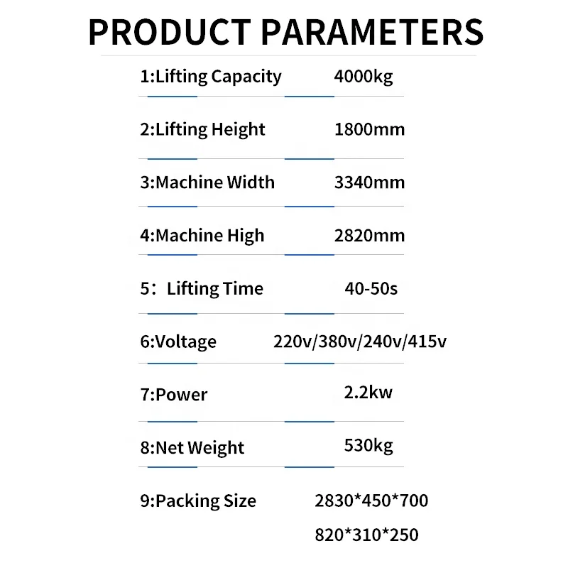 High Quality 4t Garage Car Lifting Equipment Hydraulic 2 Post Car Lift With CE Certification