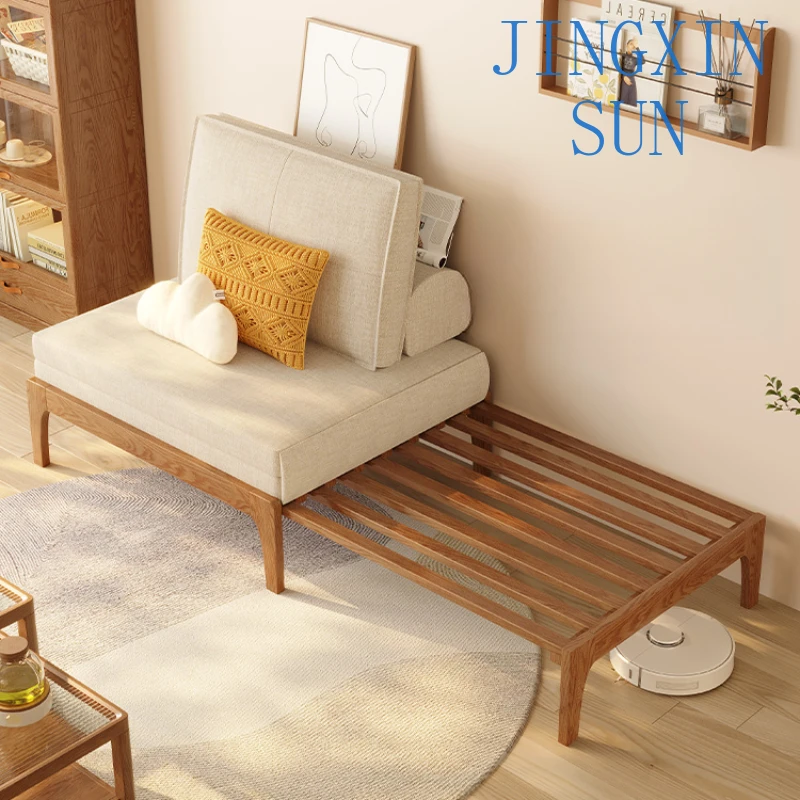 All solid wood sofa bed folding dual-purpose retractable single bed small apartment living room multi-function pull-out