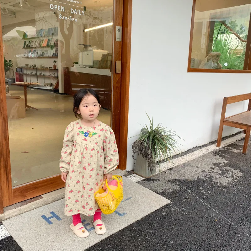 

Korean Children's Clothing Spring and Autumn New Floral Girls' Dress Little Girl Dress Sweet Children's Princess Dress Long Dres