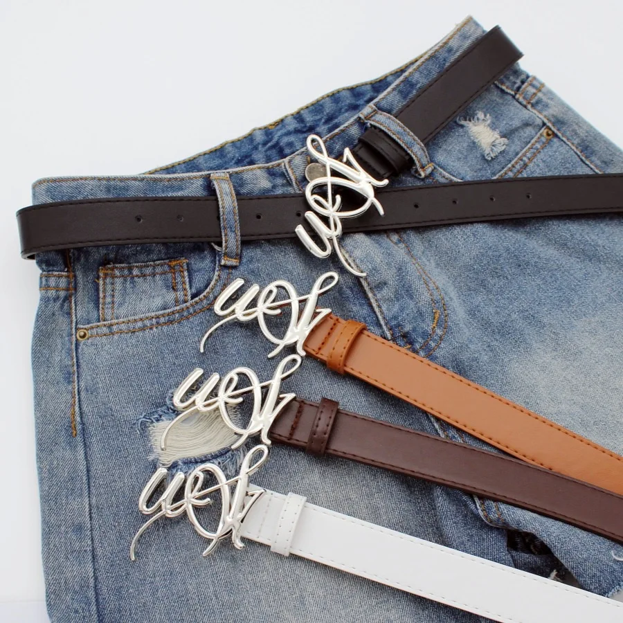 موضة جديدة الذهب H مشبك الأحزمة للنساء أسود براون الإناث حزام السيدات فستان الجينز حزام قابل للتعديل