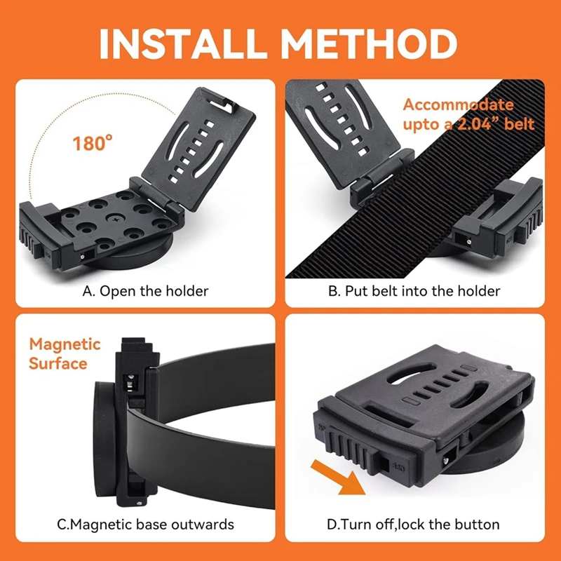 4 buah sarung sabuk klip magnetik, sarung peralatan magnetik dengan klip sabuk dudukan alat magnetik untuk sabuk obeng
