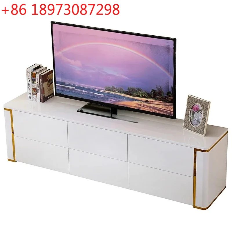 

Z.Modern simple light luxury TV cabinet, living room stainless steel video cabinet