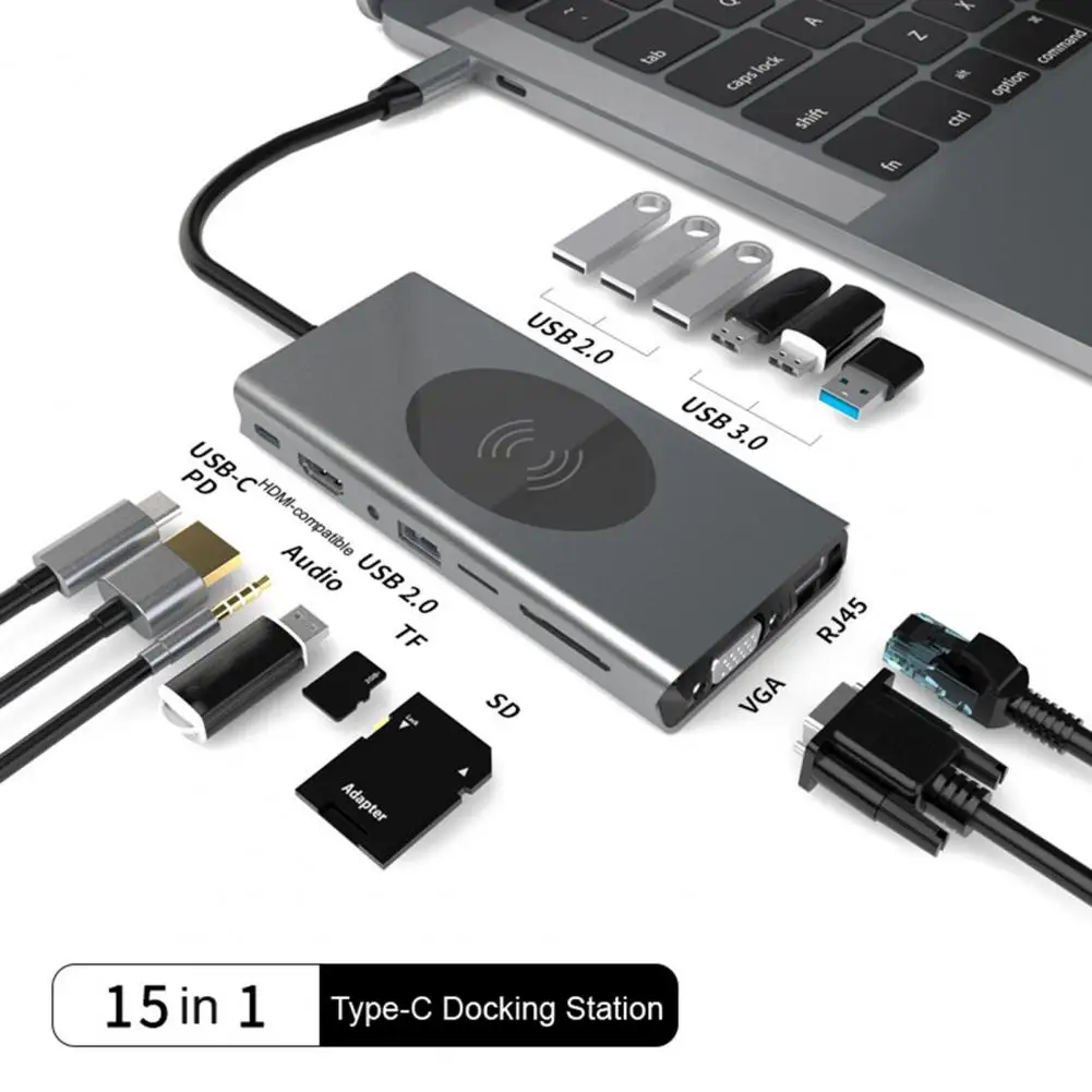 USB-C Hub  Professional Widely Compatible 100W PD  Type-C to HDMI-compatible RJ45 VGA Multiport Hub Computer Accessories