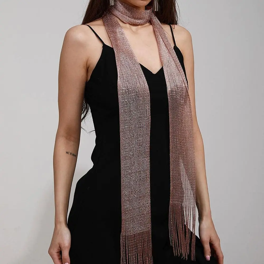 Fashion Nightclub Sunscreen Shawl Gold Silver Bright Silk Shiny Party For Women Lace Tassel Evening Dress Scarf