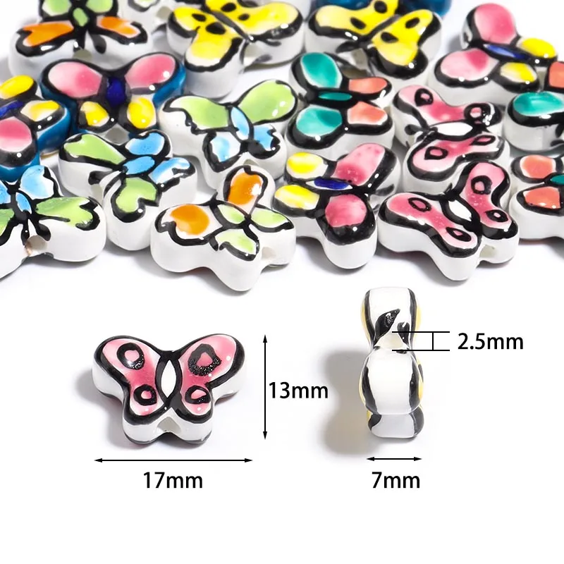 10pcs/lot Ceramic Butterfly Beads Hand-Painted Multicolor Bead Loose Spacer Beads For DIY Jewelry Making Bracelets Necklace