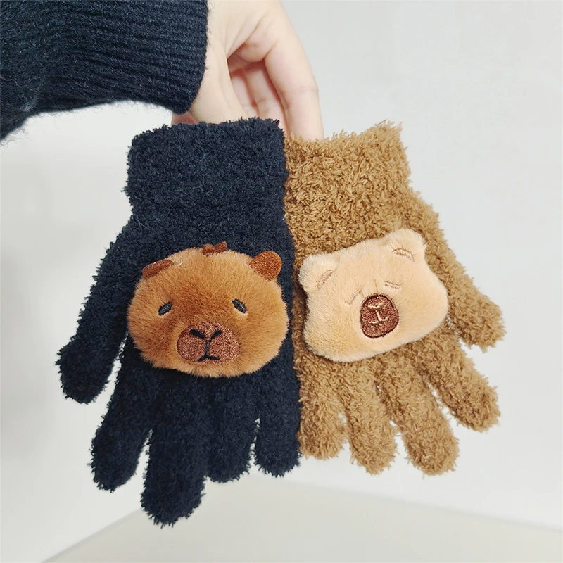 New Winter Warm Kids 3D Cartoon Capybara Fashion Cute Boy Girl Glove Plush Soft Mittens Comfortable Gloves