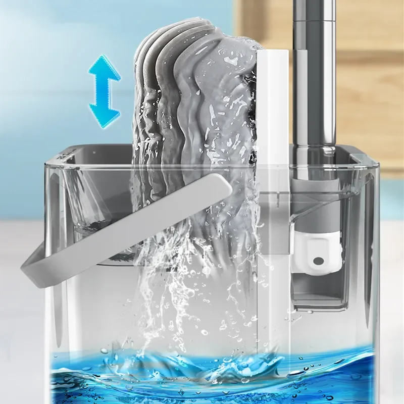 Swivel Mop with Bucket & Draine Sponge Free Hand Lazy Wash Squeeze Wringer Rubber Cotton Head Household Cleaning