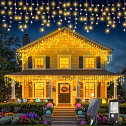 Solar/US/EU Plug Icicle Light String Outdoor Eaves Decor Wedding Party Curtain Fairy Light Christmas Decoration Garden Garlands