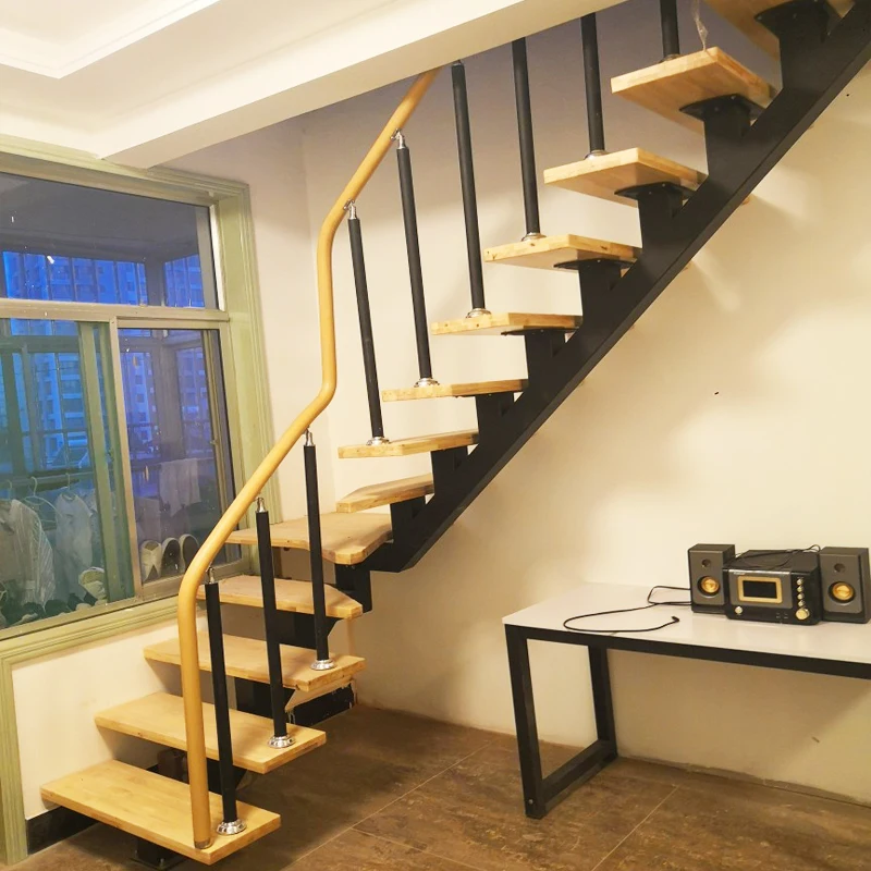 سلم متكامل من الخشب الصلب، سلم داخلي مزدوج دوار، سلم خاص منزلي، شعاع مائل، سلالم دوارة علية #4