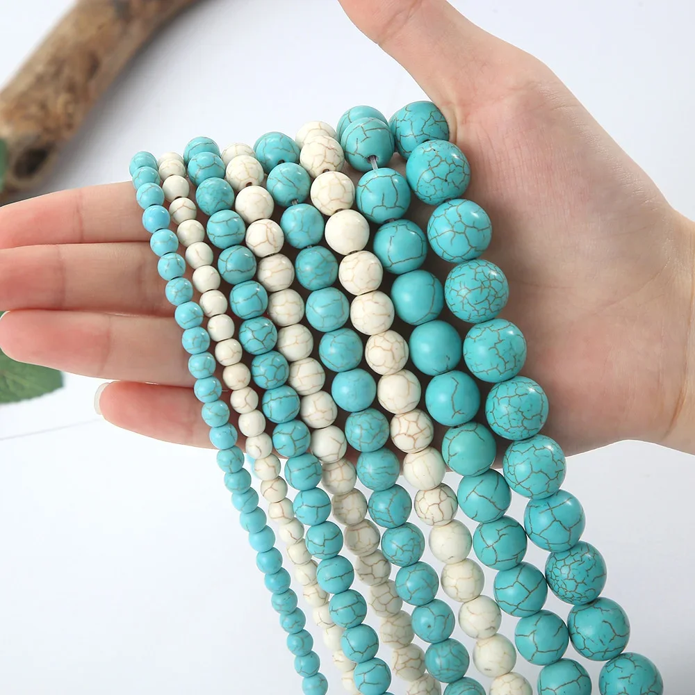 4-12mm Turquoises Round Loose Beads for Jewelry Smooth Natural Stone Making DIY Accessories Bracelet Necklace Charm Girls Gift