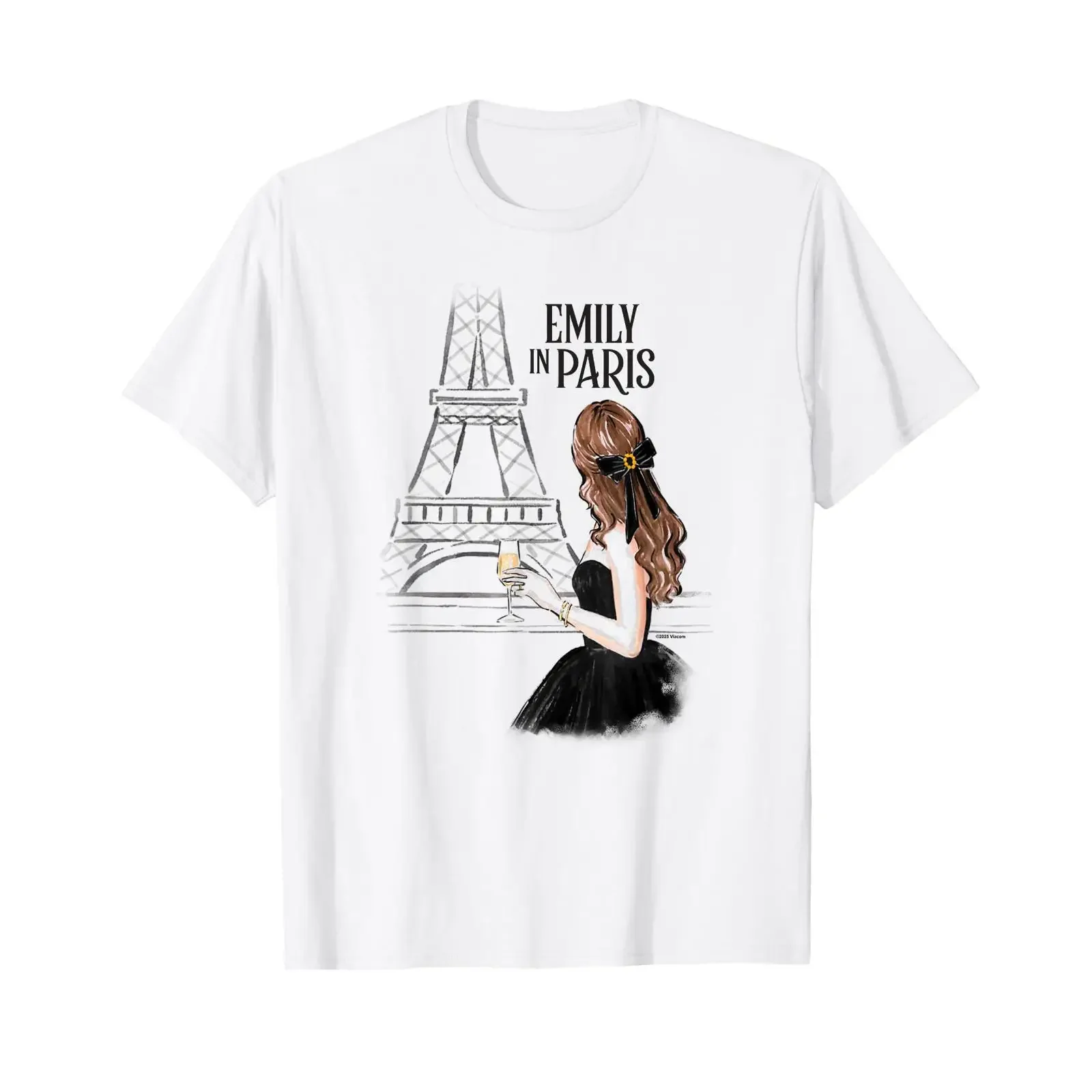 Emily in Paris Elegant Posing Front The Eiffel Tower Sketch T Shirt vintage Washed Casual graphic homme Comfortable Stretched
