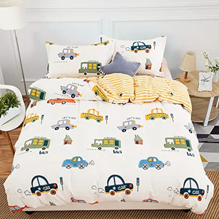 

Cartoon Duvet Cover Set Size 2 Pieces 100% Cotton Breathable Bedding Sets 1 Duvet Cover+1 Pillowcase Reversible Stripes Printed