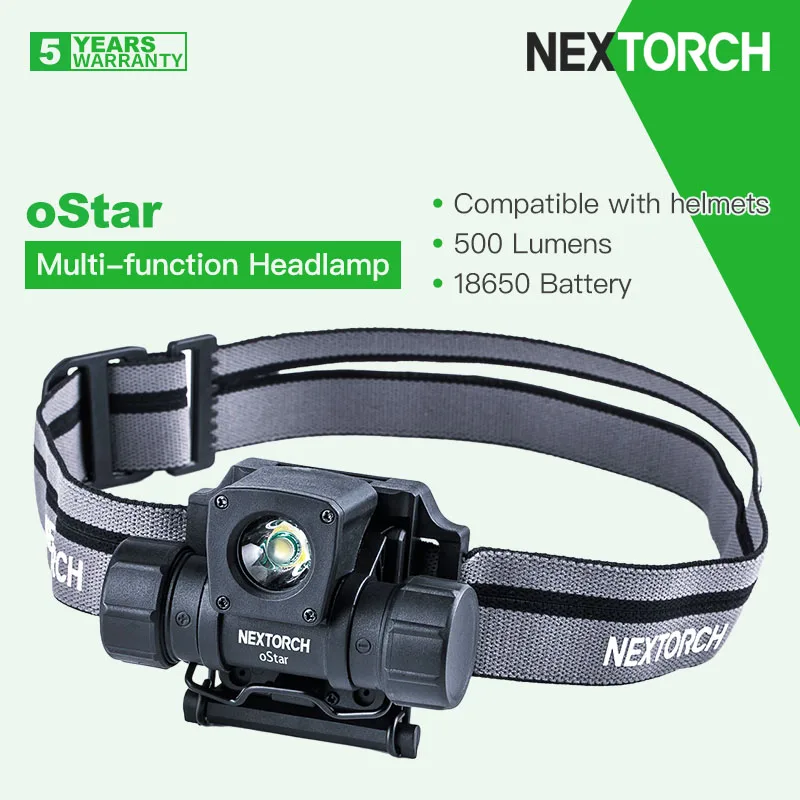 Nextorch OStar Multi-function Magnetic Headlamp Compatible with Helmets, 500 Lumens 131m Beam Range, 18650 Battery Rechargeable