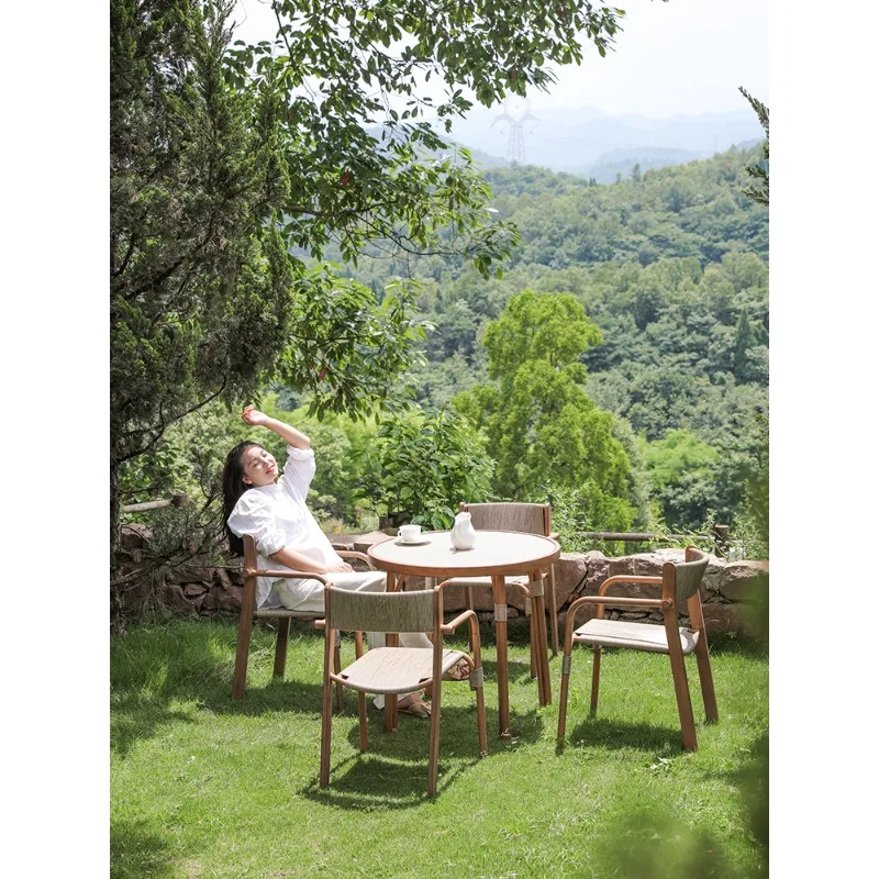 Open-air leisure rattan chair garden villa terrace outdoor round table rattan dining chair