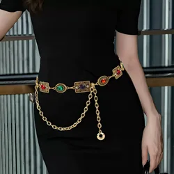 Subtle retro style carved flower waist chain, women's rhinestone chain, versatile decorative belt, fashionable matching skirt