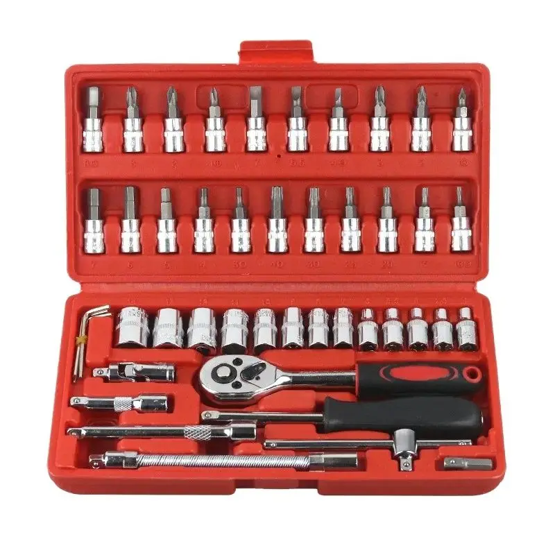 46pcs Car Repair Tool Kit 1/4-Inch Socket Set Car Repair Tool Ratchet Torque Wrench Combo Auto Repairing Tool Set