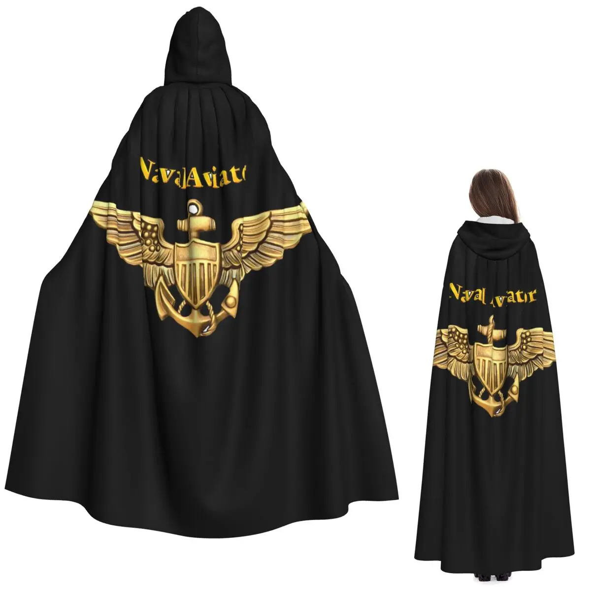 

Navy Aviator Wings Long Hooded Cloak Witch Medieval Costume Cosplay Cape HalloweenParty Adult Unisex