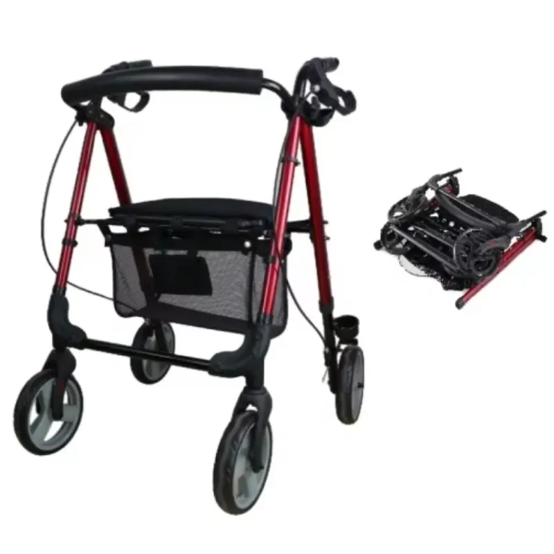 

SUNCARE Rehabilitation Therapy Supplies Aluminum Foldable Elder Walker Rollator with Seat