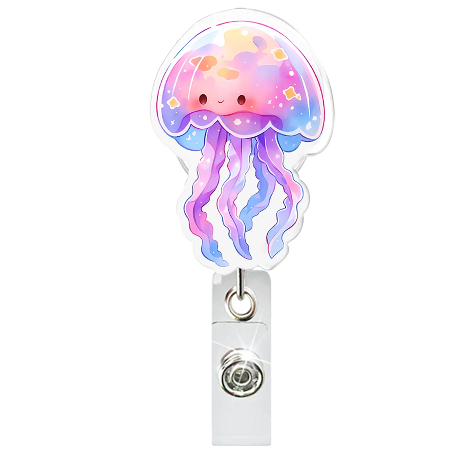 Marine Animal Breast Clip Turtle Jellyfish Dolphin Badge Holder Retractable Rotating Badge Reel Clip for Teacher Student Doctor