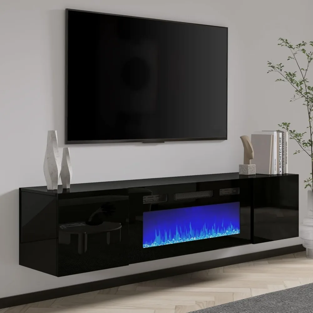 

Wall TV Stand with 36" Electric Fireplace, Entertainment Center with Storage, Wall TV Stand