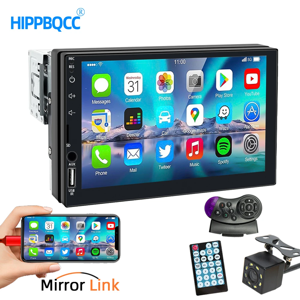 

HIPPBQCC 1 Din Car Radio 7 Inch MP5 Multimedia Player Touch Screen FM ISO Power Aux Input Bluetooth USB Mirror Link Universal