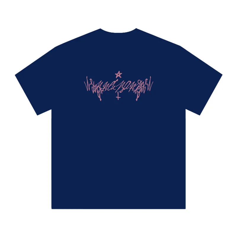 Men's Gothic Graffiti Graphic T-Shirt with Pink Star & Cross Print 2026 Summer Cotton Oversized Streetwear Tee for Alt Fans - view 3