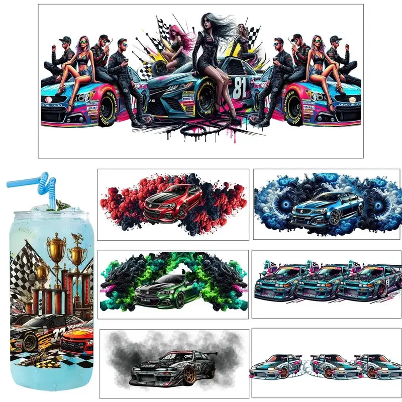 

Watercolor Style Cool sports car UV Sticker Party DIY Decals 3D transfers uvdtf tumbler seal stickers 16oz uv dtf cup wraps