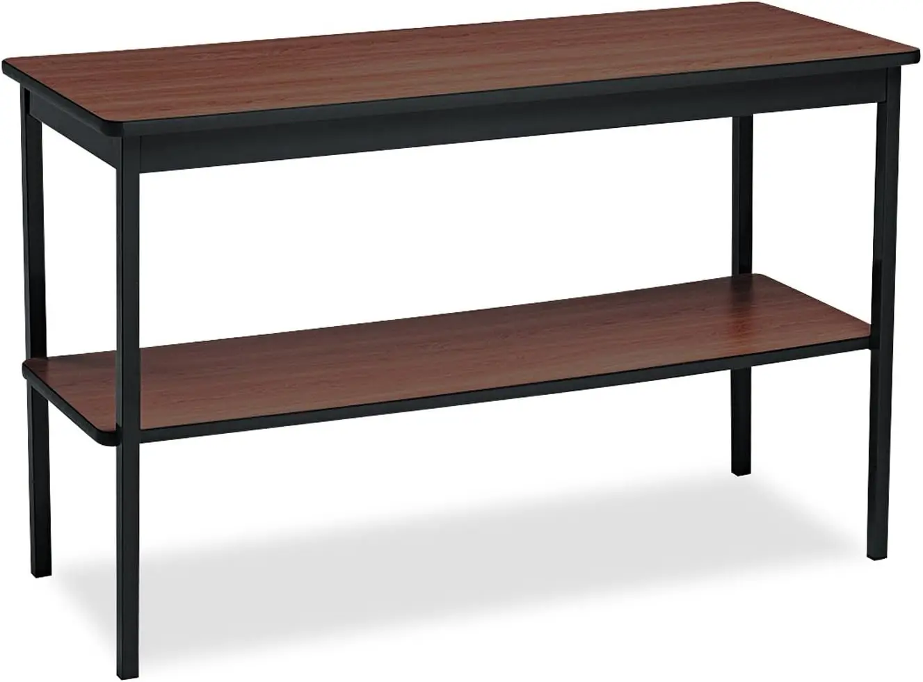 Utility Table With Bottom Shelf, Rectangular, 48W X 18D X 30H, Walnut/Black