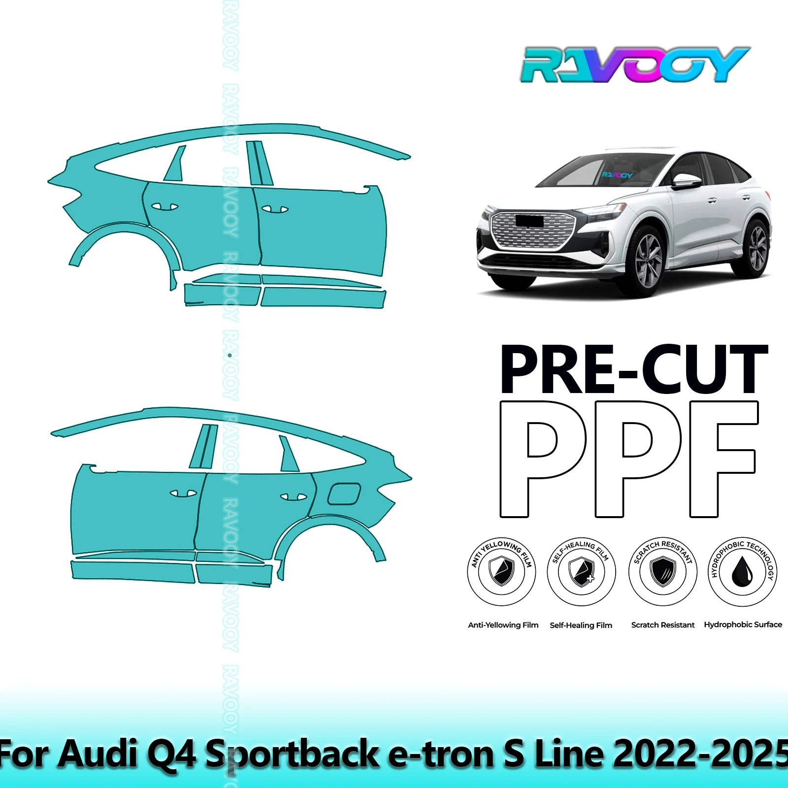 

For Audi Q4 Sportback e-tron S Line 2022-2025 8.5mil Clear Matte Pre-Cut PPF Door & A/B Pillar Kit TPU Paint Protection Film Set