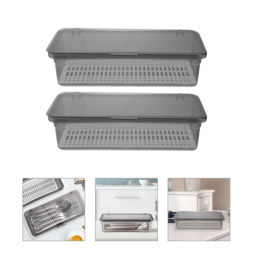 

2 Pcs Chopsticks Storage Box Large Capacity Kitchen Drawer ganizer PP Material Space Saving Drainage Holes Cutlery Drainer