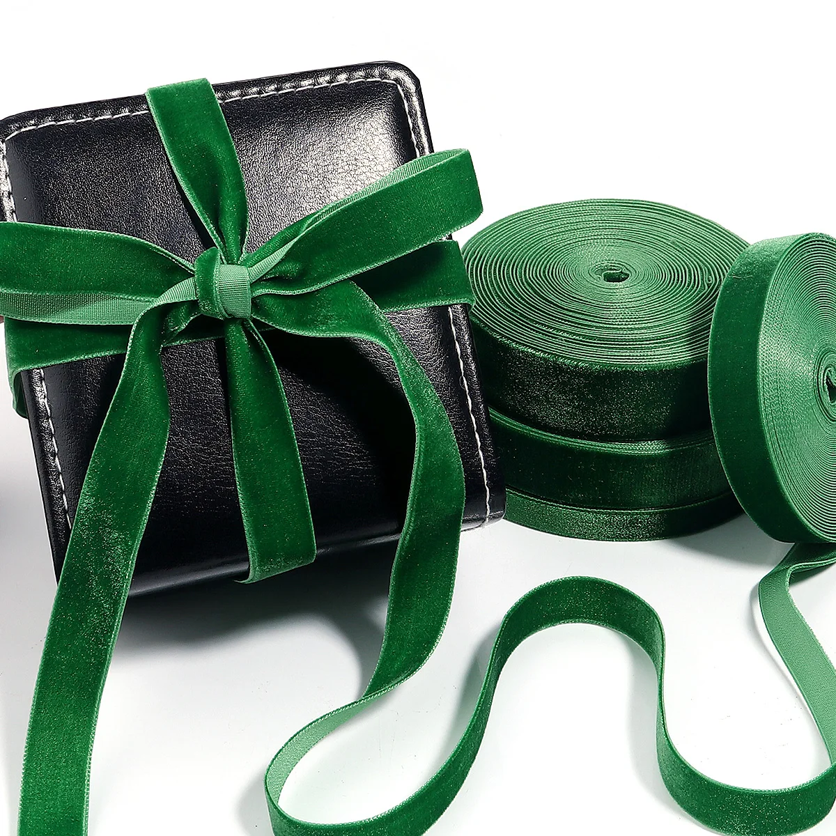 5–10 Yards/Rolle, weihnachtliche grüne Samtbänder, einseitiges Beflockungs-Gurtband für DIY-Weihnachtshandwerk, Verpackung, Dekoration
