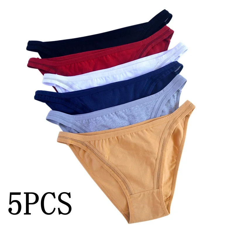 5PCS/Set Cotton Panties Women Low Rise Briefs Solid Color Seamless Underwear Comfort Breathable Underpants M-XXL Lingerie