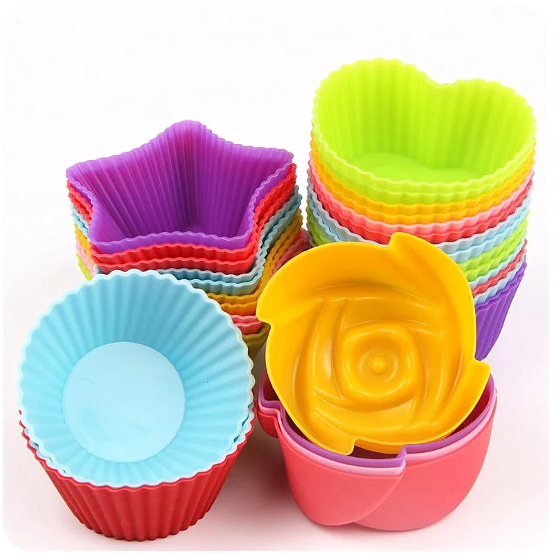 5pcs Repeatable Use Silicone Cake Cup Circle Heart Star Flower Shapes Jelly Pudding Mold Unique style Cake Tools Kitchen Cups