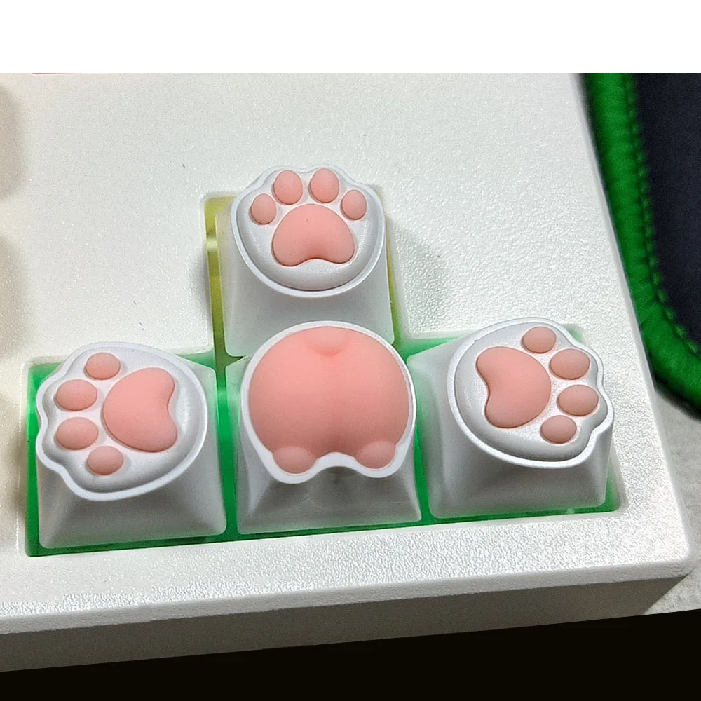 Cute CatPaw Ass Silicone Keycaps for Cross Cherry MX Mechanical Keyboard Pink White Cat Butt  OEM Resin Key Cap Decompression