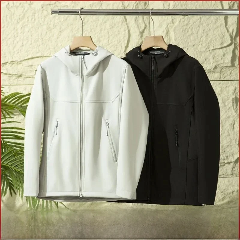 

Men's Fce Lined Soft ell Jaet Outdoor Casual Windproof Water Repellent Warm Hooded Coat Stand Fit Long Sve Zipper