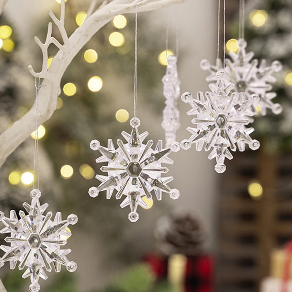 

6pcs Acrylic Transparent Snowflake Ornaments Xmas Tree Hanging Decorations Winter Party Diy Pendant 3D Garland Reusable