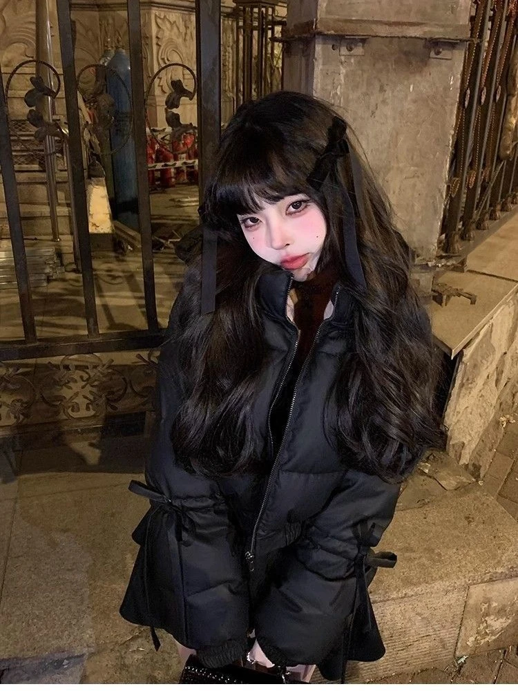 Halloween American style Hot Girl Black Hooded Cotton Jacket Autumn/Winter Harajuku Style Y2K Retro Trendy Women's Tops Emo