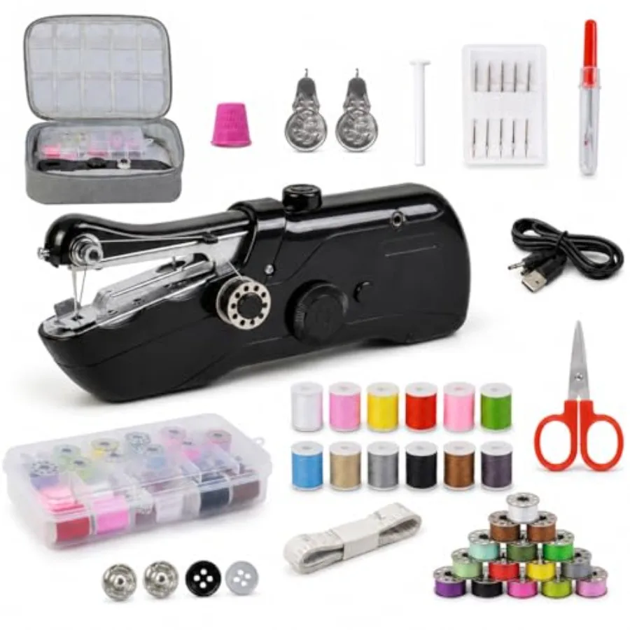 

Handheld Sewing Machine for Beginners Adults, Portable Hand Sewing Machine with 42-Piece Kit and Storage Bag, Mini Cordless Ele
