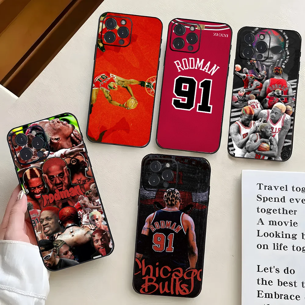 1pc estrela do basquete tênis rodman caso de telefone silicone macio para iphone 16 15 14 13 12 11 x xr plus pro max plus
