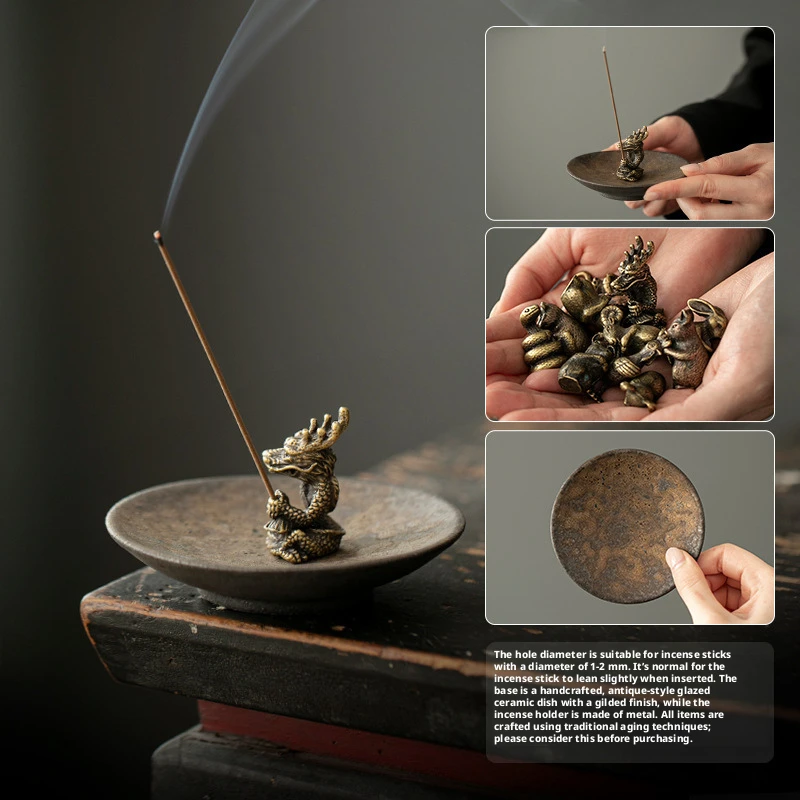 Creative 12 Chinese Zodiac Incense Burner, Stick Incense Holder Tray, Sandalwood Censer, Indoor Home Tea Set Accessory