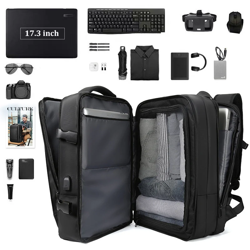 Estendido 39l mochila masculina de negócios portátil mochila 17 polegada grande capacidade saco viagem moda escola mochila para ao ar livre