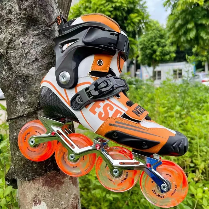 Patines de fibra de carbono para adultos, calzado profesional de patinaje en línea, FSK, color naranja