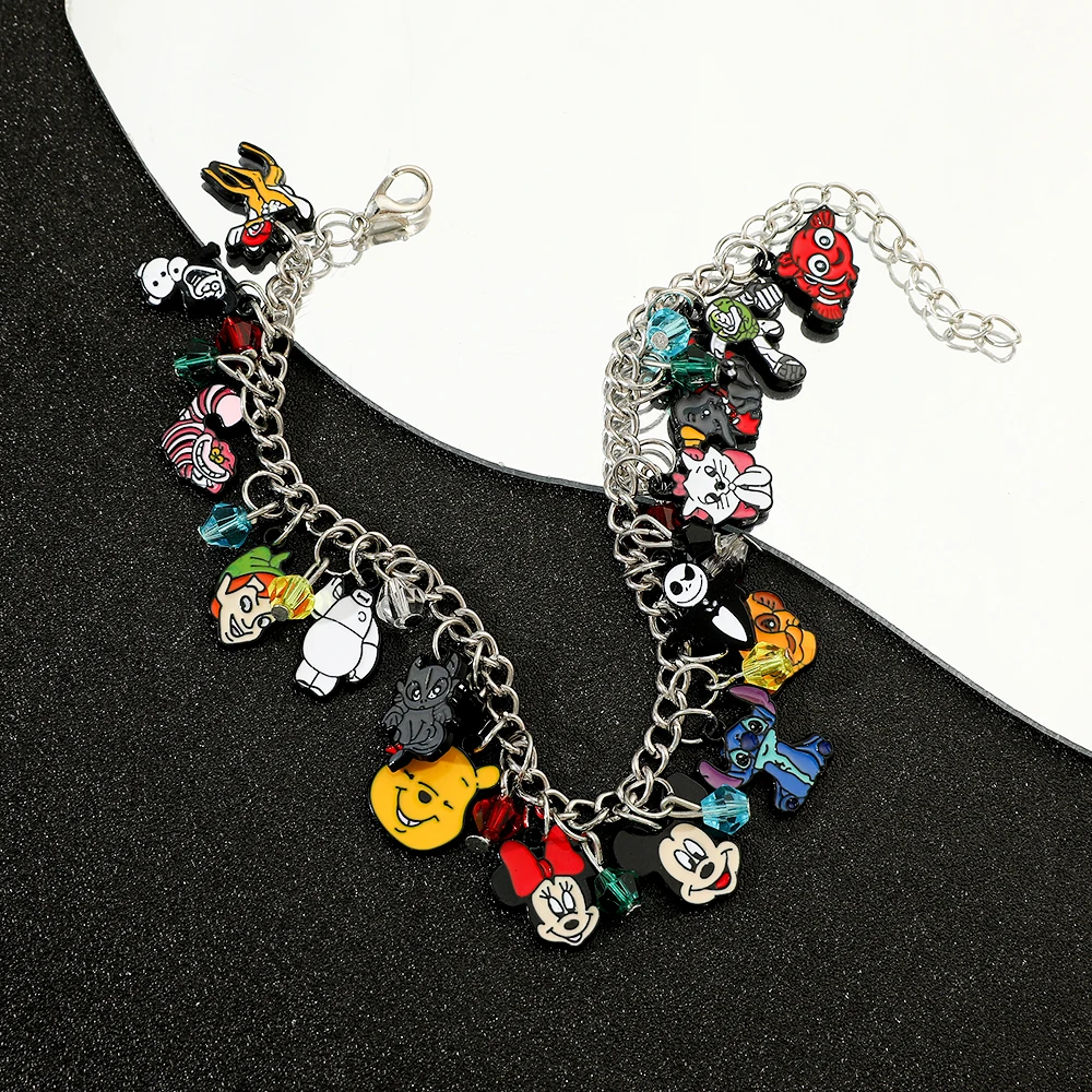 Minnie and Mickey Mouse Enamel Charm Bracelet, Cartoon Figure, Stitch, Tigger Pendant, Bangle for Men and Women, Personality