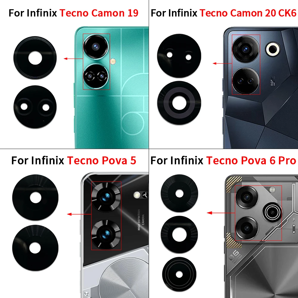 10Pcs Top Rear Back Camera Glass Lens For Infinix Camon 19 Pro 20 CK6 Phantom X2 Pova 4 5 6 Pro Camera Glass With Glue Adhesive