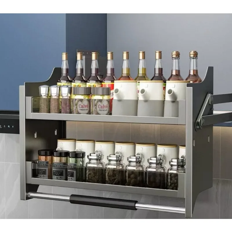 Kitchen lift hanging cabinet pull basket, storage cabinet pull basket lift drop-down large capacity