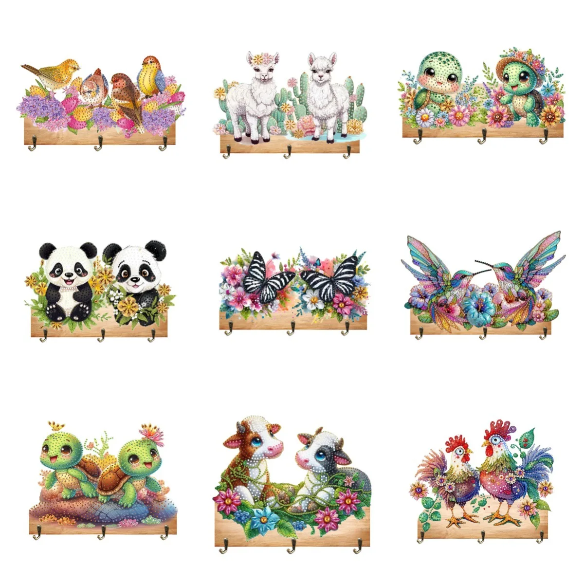 

DIY алмазная живопись деревянный крючок серия животных плюс цветок подходит для подвешивания брелков и небольших аксессуаров-подвесок