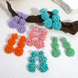 ALLYES Handmade Multicolor Layered Seed Beaded Earrings for Women Triple Round Acrylic Beads Drop Hanging Earrings Boho Jewelry
